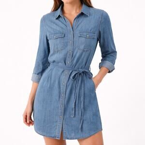 American Eagle Outfitters Blue Denim Shirt Dress Button Front Belted XS